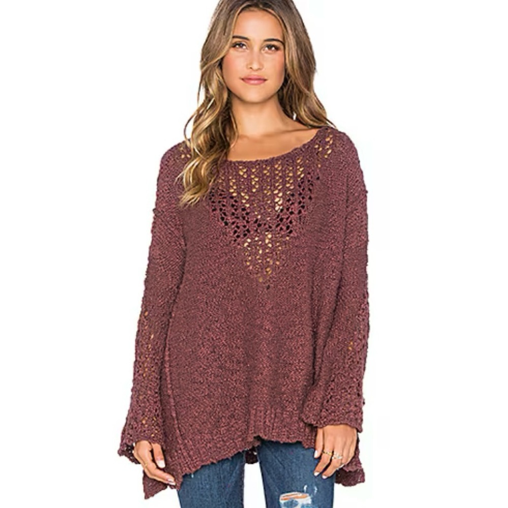 Free People Pretty Pointelle Vee Sweater in Rose Glow Sz. XS